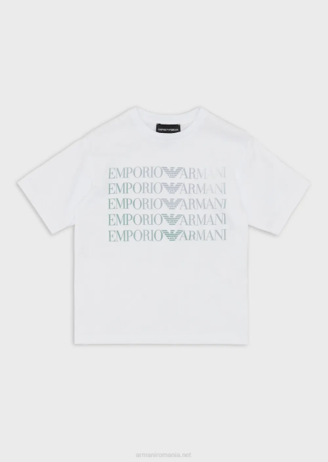 fată R802G2558 Tricou ea crew din jerseu greu cu logo multicolor Armani alb