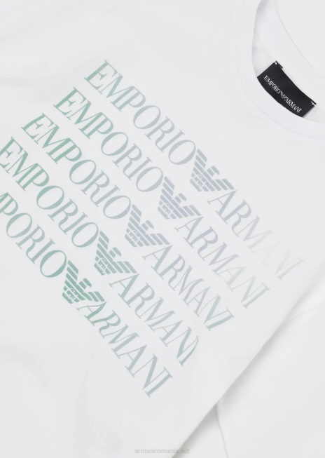 fată R802G2558 Tricou ea crew din jerseu greu cu logo multicolor Armani alb