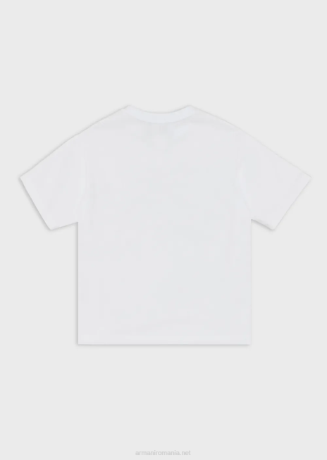 fată R802G2558 Tricou ea crew din jerseu greu cu logo multicolor Armani alb