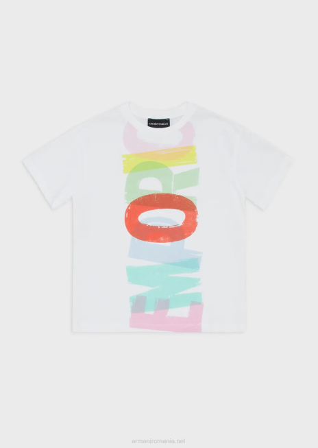 fată R802G2559 tricou supradimensionat din jerseu organic cu logo-ul supradimensionat Armani alb