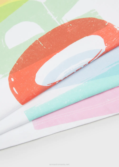 fată R802G2559 tricou supradimensionat din jerseu organic cu logo-ul supradimensionat Armani alb