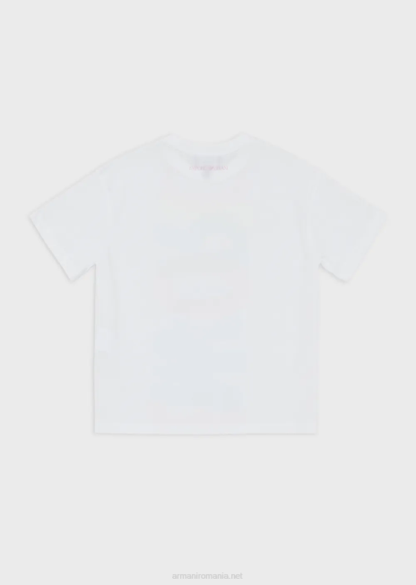 fată R802G2559 tricou supradimensionat din jerseu organic cu logo-ul supradimensionat Armani alb