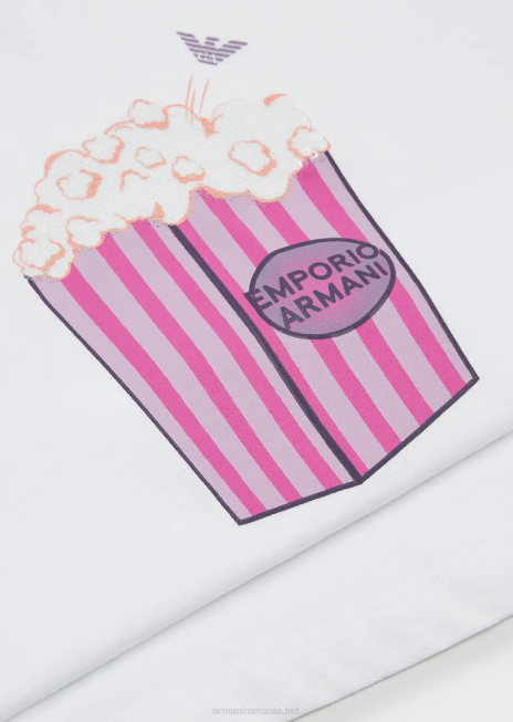 fată R802G2560 tricou din jerseu cu imprimeu floricele de porumb Armani alb