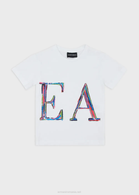 fată R802G2561 tricou din tricou cu imprimeu cu logo Armani alb