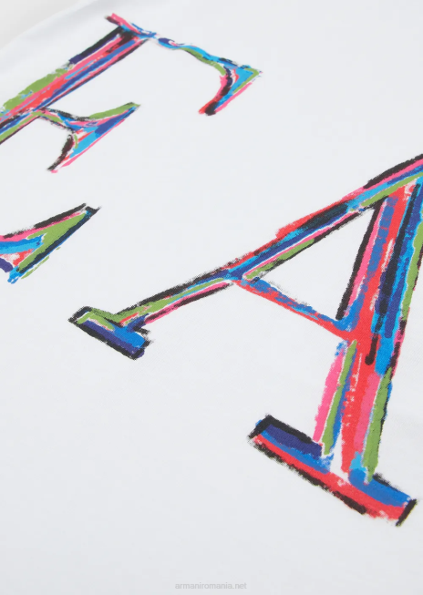 fată R802G2561 tricou din tricou cu imprimeu cu logo Armani alb