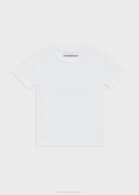 fată R802G2563 tricou din jerseu organic cu logo-ul semnăturii cu paiete Armani alb