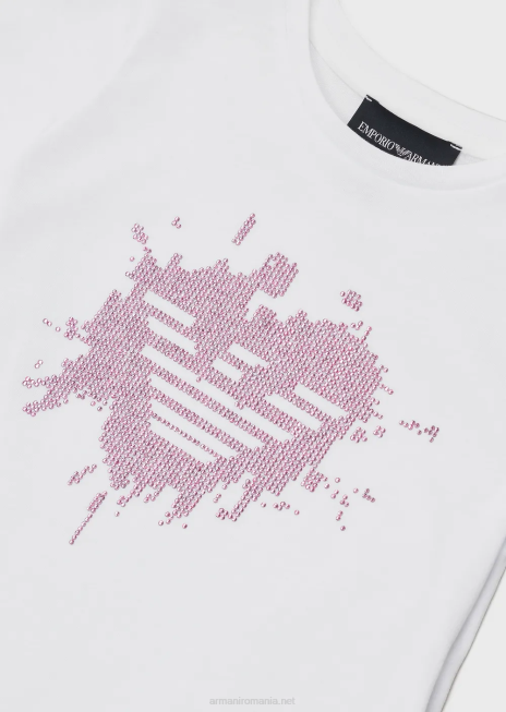 fată R802G2564 tricou din jerseu cu vultur cu strasuri contrastante Armani alb