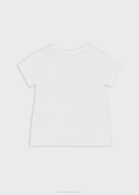 fată R802G2564 tricou din jerseu cu vultur cu strasuri contrastante Armani alb