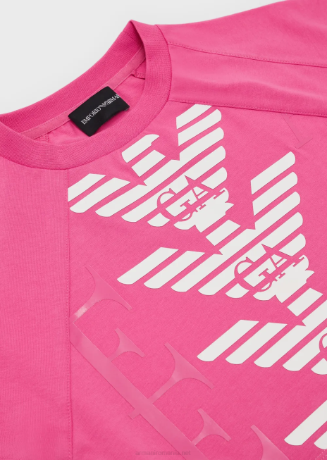 fată R802G2577 Tricou boxy din jerseu greu ea crew cu imprimeu vultur Armani roz