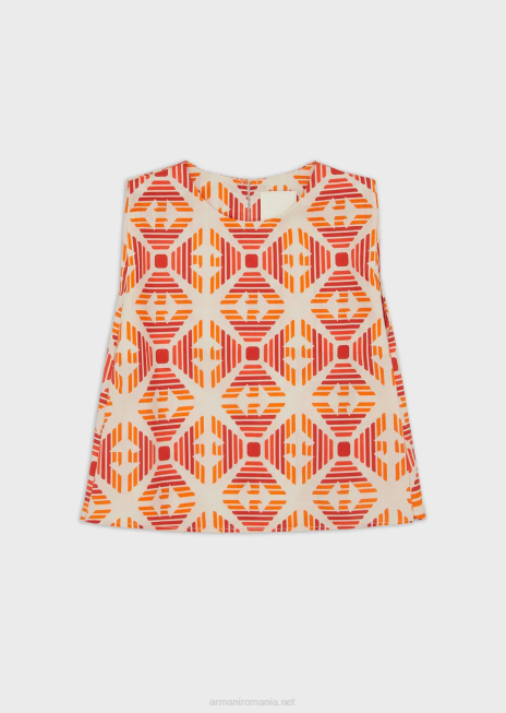 fată R802G2578 top din muselină organică din colecție sustenabilă cu imprimeu peste tot Armani imprimare