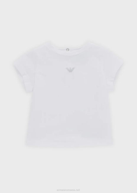 fată R802G2621 tricou din jerseu cu broderie vultur argintiu Armani alb