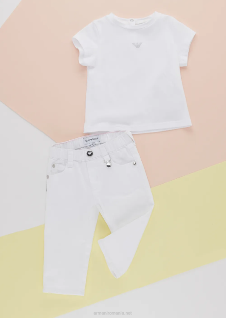 fată R802G2621 tricou din jerseu cu broderie vultur argintiu Armani alb