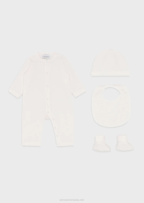 fată R802G2647 Set cadou format din cizme op-art de vultur, bavetă, costume și bonetă Armani