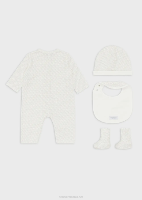 fată R802G2649 Set cadou format din cizme op-art de vultur, bavetă, costume și bonetă Armani