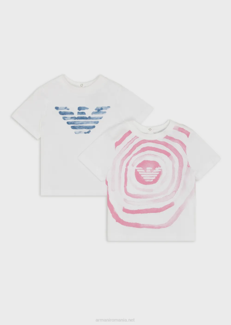 fată R802G2653 pachet de două tricou din jerseu cu sigla cu efect de acuarelă Armani alb