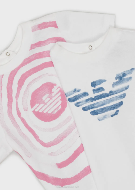 fată R802G2653 pachet de două tricou din jerseu cu sigla cu efect de acuarelă Armani alb