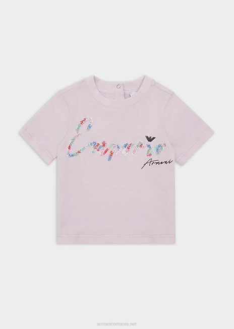 fată R802G2654 tricou din jerseu organic cu logo-ul semnăturii cu paiete Armani