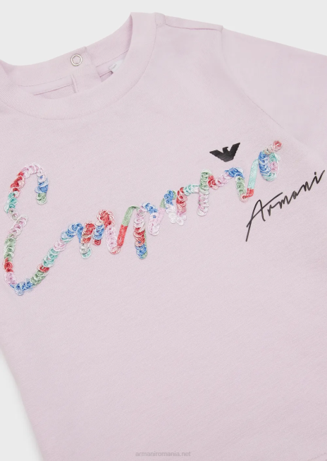 fată R802G2654 tricou din jerseu organic cu logo-ul semnăturii cu paiete Armani