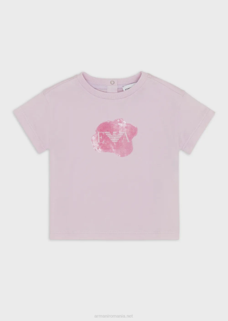 fată R802G2655 tricou din tricou cu logo pe paiete Armani roz