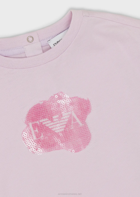 fată R802G2655 tricou din tricou cu logo pe paiete Armani roz