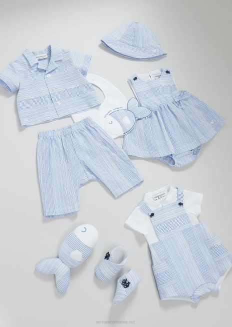 fată R802G2656 Set rochie și pantaloni scurți cu imprimeu în dungi pe litoral Armani