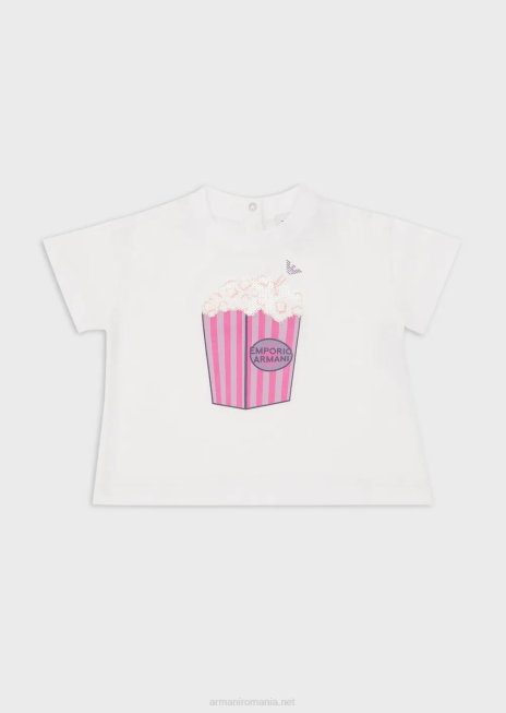 fată R802G2657 tricou din jerseu cu imprimeu floricele de porumb Armani alb