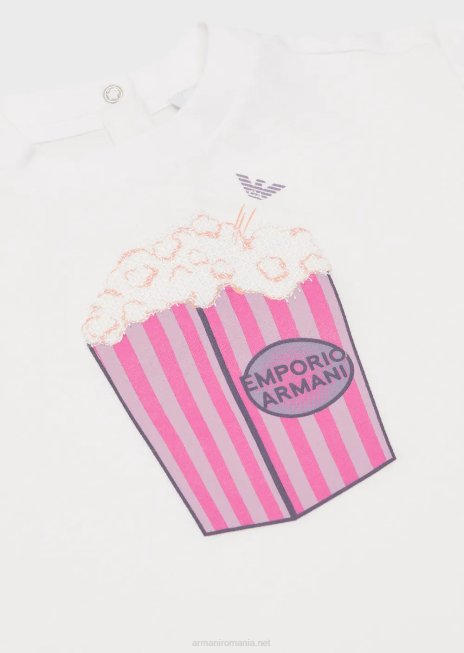 fată R802G2657 tricou din jerseu cu imprimeu floricele de porumb Armani alb