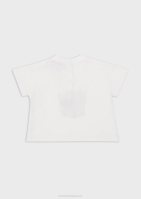 fată R802G2657 tricou din jerseu cu imprimeu floricele de porumb Armani alb