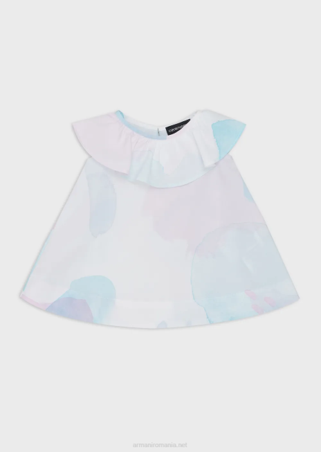 fată R802G2658 rochie din popelin cu voluri cu imprimeu floral acuarela Armani model