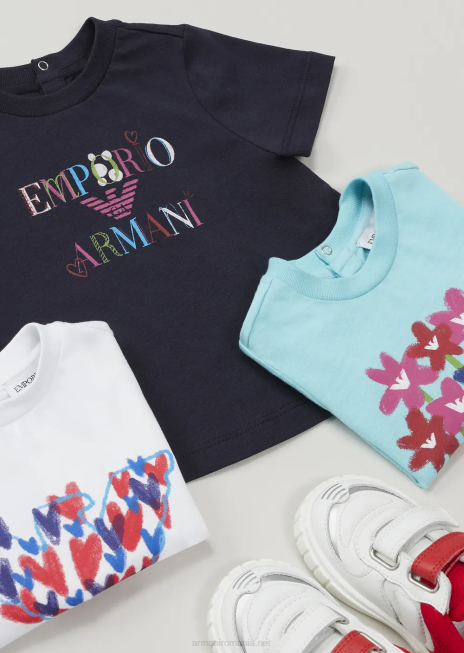 fată R802G2659 tricou din jerseu cu imprimeu vultur și inimioare Armani model