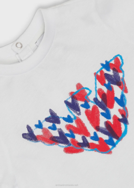fată R802G2660 tricou din jerseu cu imprimeu vultur și inimioare Armani alb