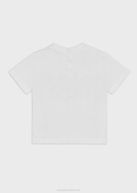 fată R802G2660 tricou din jerseu cu imprimeu vultur și inimioare Armani alb