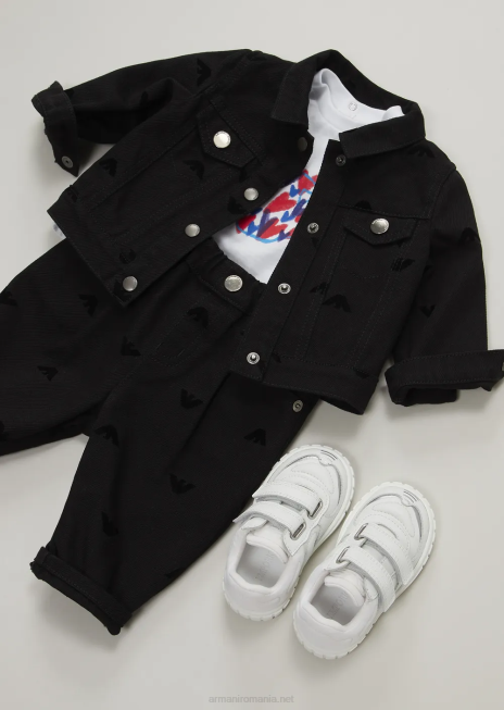 fată R802G2660 tricou din jerseu cu imprimeu vultur și inimioare Armani alb