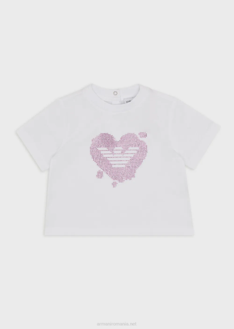 fată R802G2661 tricou din jerseu cu vultur cu strasuri contrastante Armani alb