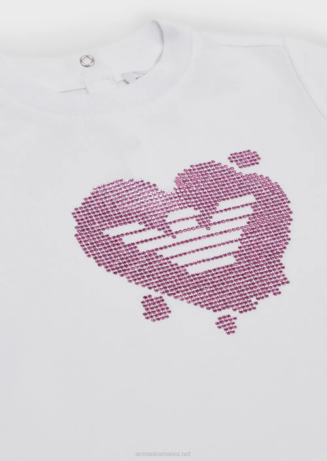 fată R802G2661 tricou din jerseu cu vultur cu strasuri contrastante Armani alb
