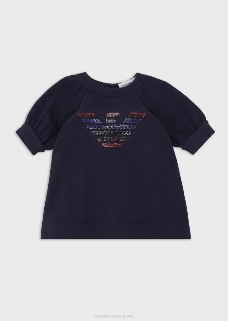 fată R802G2663 Rochie din fleece din jerseu din amestec de bumbac cu vultur supradimensionat cu paiete Armani model