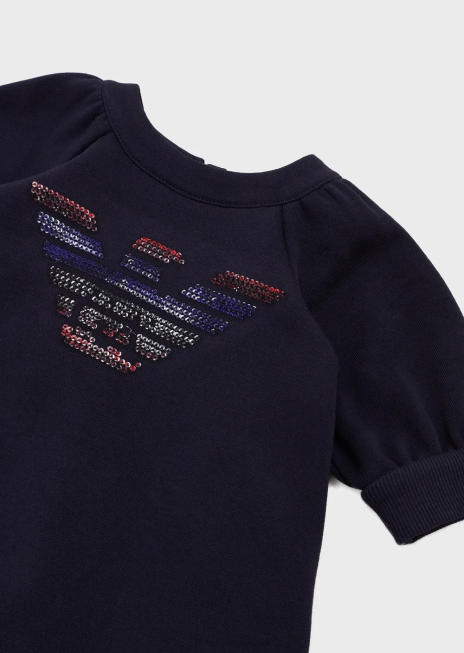 fată R802G2663 Rochie din fleece din jerseu din amestec de bumbac cu vultur supradimensionat cu paiete Armani model