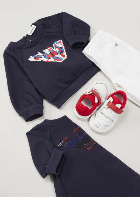 fată R802G2663 Rochie din fleece din jerseu din amestec de bumbac cu vultur supradimensionat cu paiete Armani model