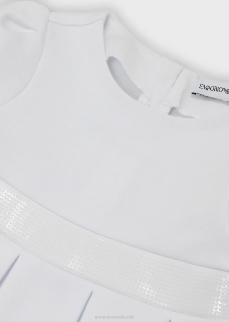 fată R802G2664 rochie din fleece din jerseu din amestec de bumbac, cu talie cu strass Armani alb