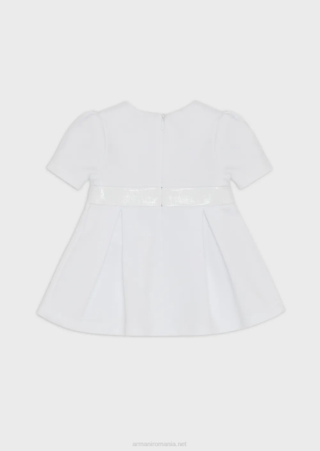 fată R802G2664 rochie din fleece din jerseu din amestec de bumbac, cu talie cu strass Armani alb
