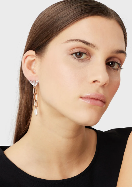 femei R802G781 cercei alb cu perle de apa dulce Armani aur roz