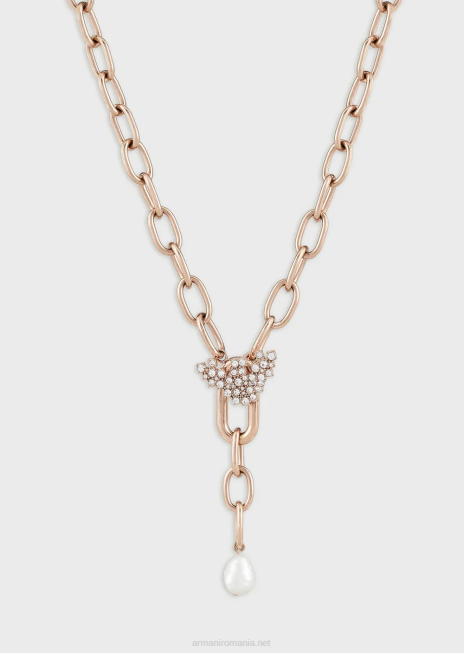 femei R802G782 colier alb cu perle de apă dulce Armani aur roz