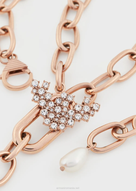 femei R802G782 colier alb cu perle de apă dulce Armani aur roz