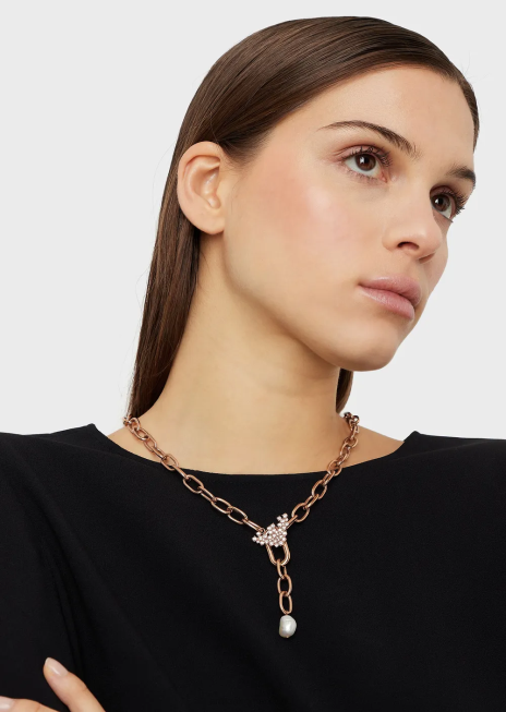 femei R802G782 colier alb cu perle de apă dulce Armani aur roz