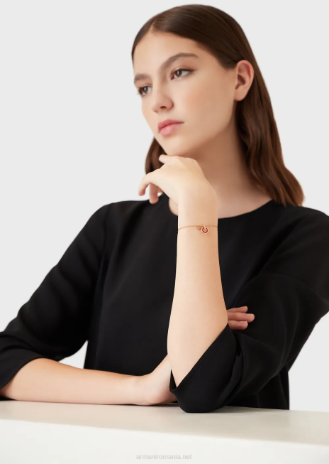 femei R802G789 Brățară cu lanț din argint sterling auriu roz Armani aur