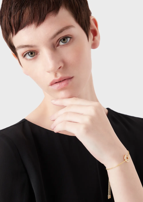 femei R802G794 brățară albă cu lanț de sidef Armani aur