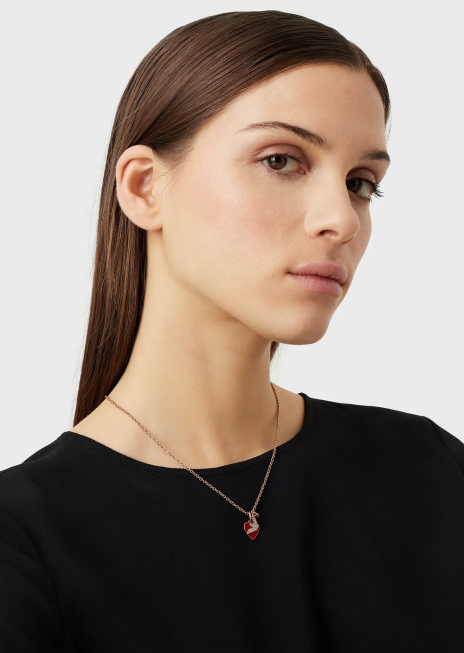 femei R802G800 colier cu pandantiv lacat rosu si set de farmece Armani aur roz