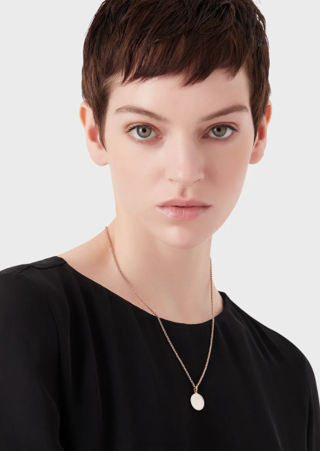 femei R802G803 colier alb cu pandantiv din sidef Armani aur roz