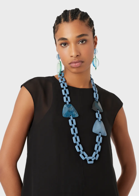 femei R802G812 colier de lanț supradimensionat cu pietre de plexiglas Armani azur