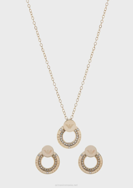 femei R802G838 Set de colier și cercei cu pandantiv din oțel inoxidabil auriu Armani aur